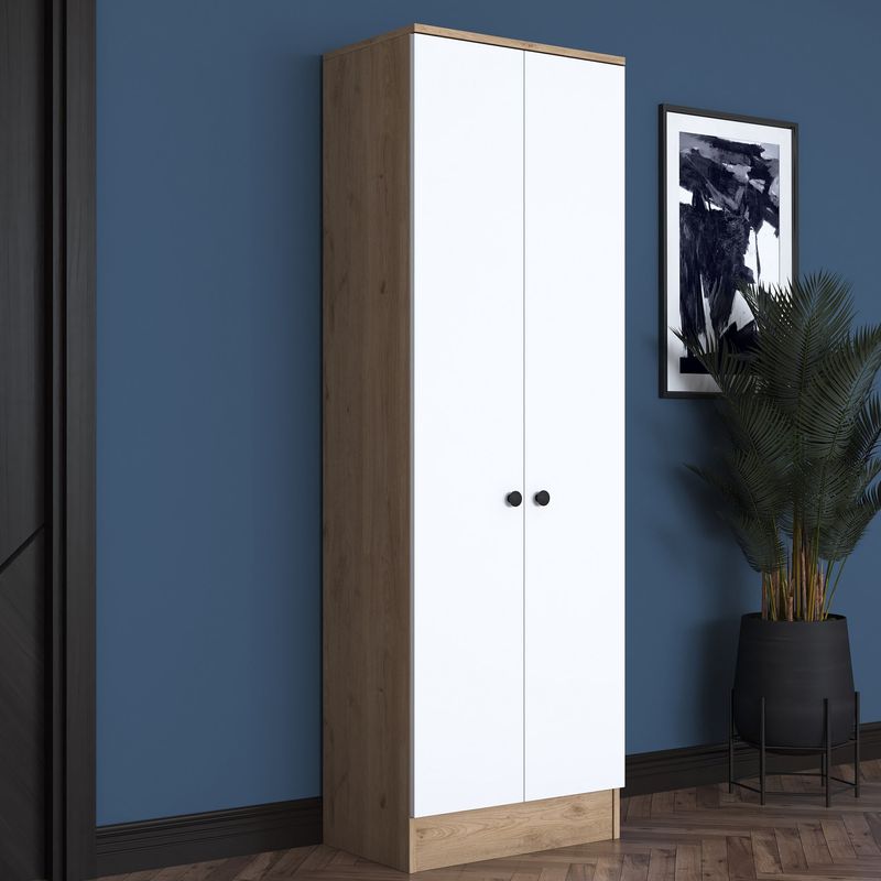Casa si Gradina - Mobilier - Dulapuri si sifoniere - Sifoniere - Dulap hol, Hanah Home, pal melaminat, alb si nuc, 59.8x37.5x182.8 cm - Infinity.ro