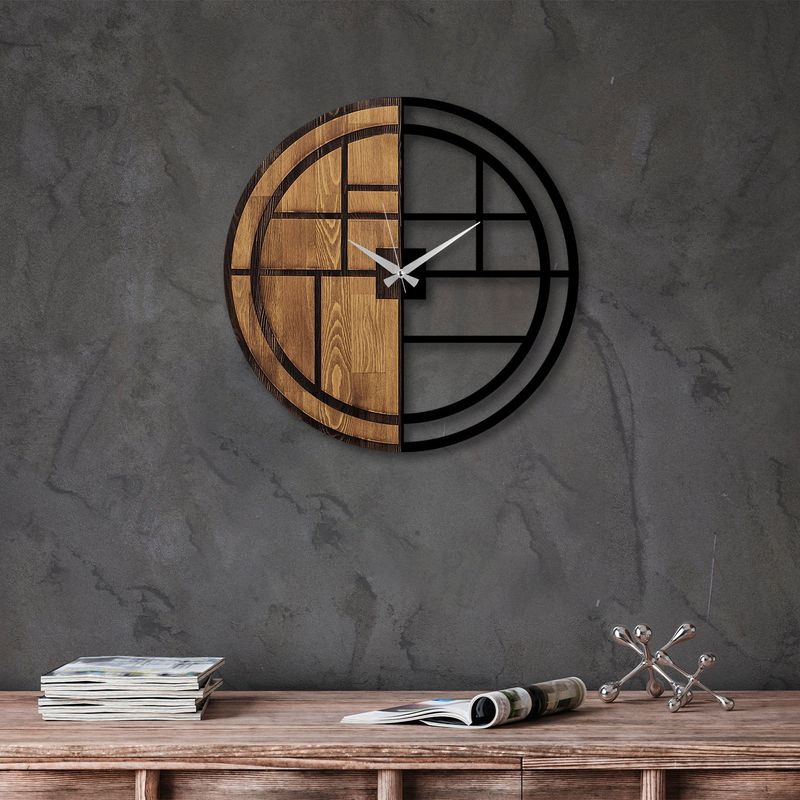 Casa si Gradina - Decoratiuni - Ceasuri - Ceas de perete decorativ, Wallxpert, lemn, nuc si negru, 56x3x56 cm, 539TNL1147 - Infinity.ro
