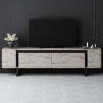 Casa si Gradina - Mobilier - Comode si corpuri - Comode - Comoda tv, Hanah Home, pal melaminat, travertin si negru, 180x50x30 cm, 618BLY1277 - Infinity.ro