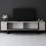 Casa si Gradina - Mobilier - Comode si corpuri - Comode - Comoda tv, Hanah Home, pal melaminat, travertin si negru, 180x50x30 cm, 618BLY1277 - Infinity.ro