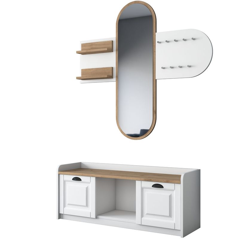 Casa si Gradina - Mobilier - Organizare si depozitare - Cuiere - Cuier, Hanah Home, pal melaminat, alb si nuc, 120x45x40 cm, 893RAN2602 - Infinity.ro