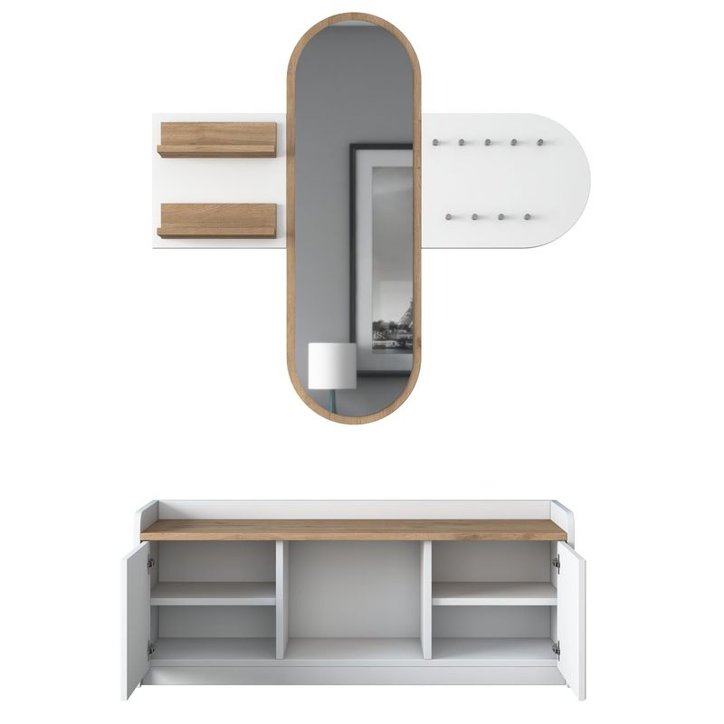 Casa si Gradina - Mobilier - Organizare si depozitare - Cuiere - Cuier, Hanah Home, pal melaminat, alb si nuc, 120x45x40 cm, 893RAN2602 - Infinity.ro