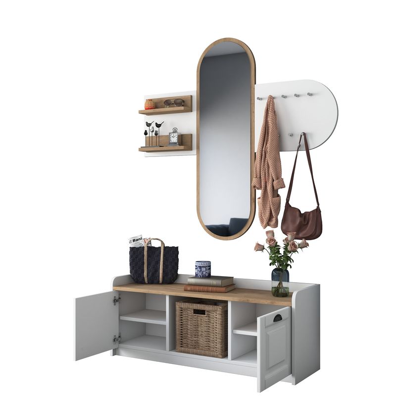 Casa si Gradina - Mobilier - Organizare si depozitare - Cuiere - Cuier, Hanah Home, pal melaminat, alb si nuc, 120x45x40 cm, 893RAN2602 - Infinity.ro