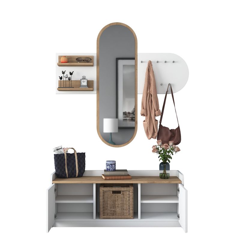 Casa si Gradina - Mobilier - Organizare si depozitare - Cuiere - Cuier, Hanah Home, pal melaminat, alb si nuc, 120x45x40 cm, 893RAN2602 - Infinity.ro