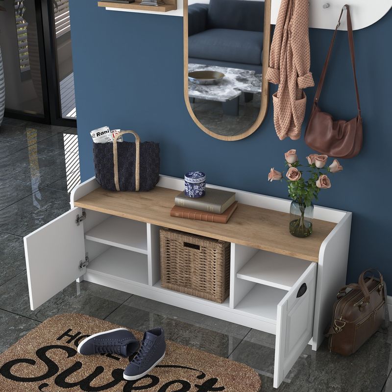 Casa si Gradina - Mobilier - Organizare si depozitare - Cuiere - Cuier, Hanah Home, pal melaminat, alb si nuc, 120x45x40 cm, 893RAN2602 - Infinity.ro