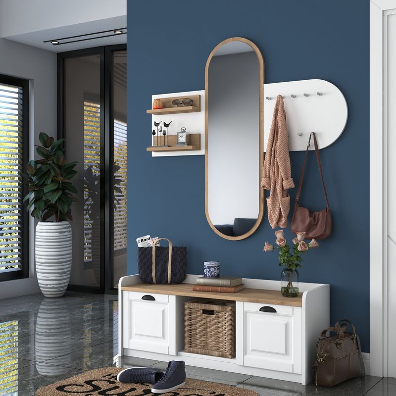 Casa si Gradina - Mobilier - Organizare si depozitare - Cuiere - Cuier, Hanah Home, pal melaminat, alb si nuc, 120x45x40 cm, 893RAN2602 - Infinity.ro