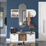 Casa si Gradina - Mobilier - Organizare si depozitare - Cuiere - Cuier, Hanah Home, pal melaminat, alb si nuc, 120x45x40 cm, 893RAN2602 - Infinity.ro