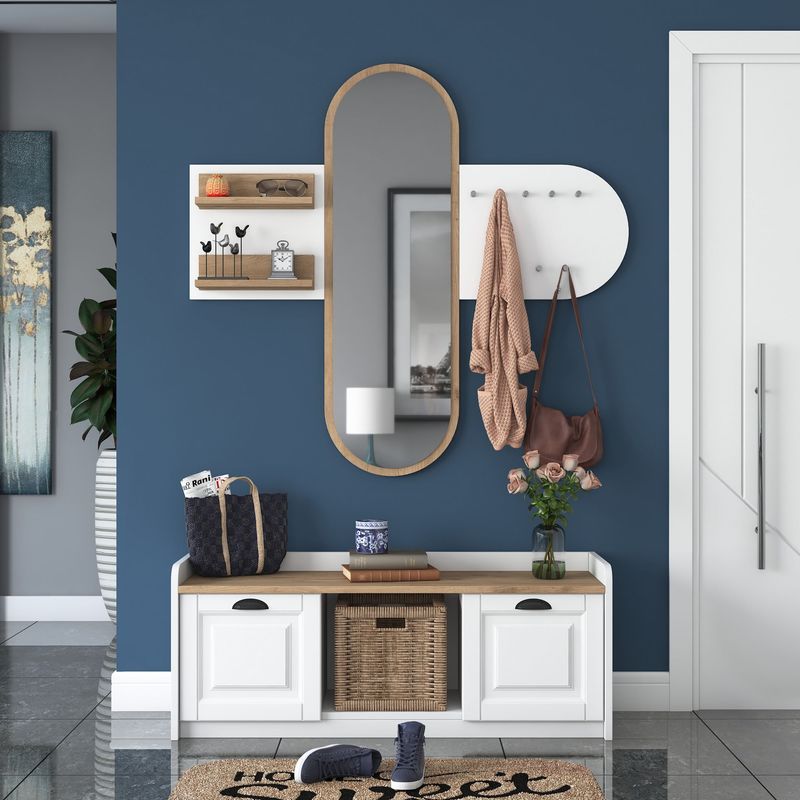 Casa si Gradina - Mobilier - Organizare si depozitare - Cuiere - Cuier, Hanah Home, pal melaminat, alb si nuc, 120x45x40 cm, 893RAN2602 - Infinity.ro