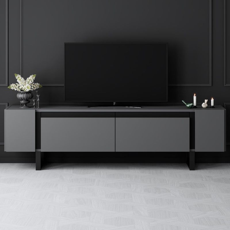 Casa si Gradina - Mobilier - Comode si corpuri - Comode - Comoda tv, Hanah Home, pal melaminat, antracit si negru, 180x50x30 cm, 618BLY1275 - Infinity.ro