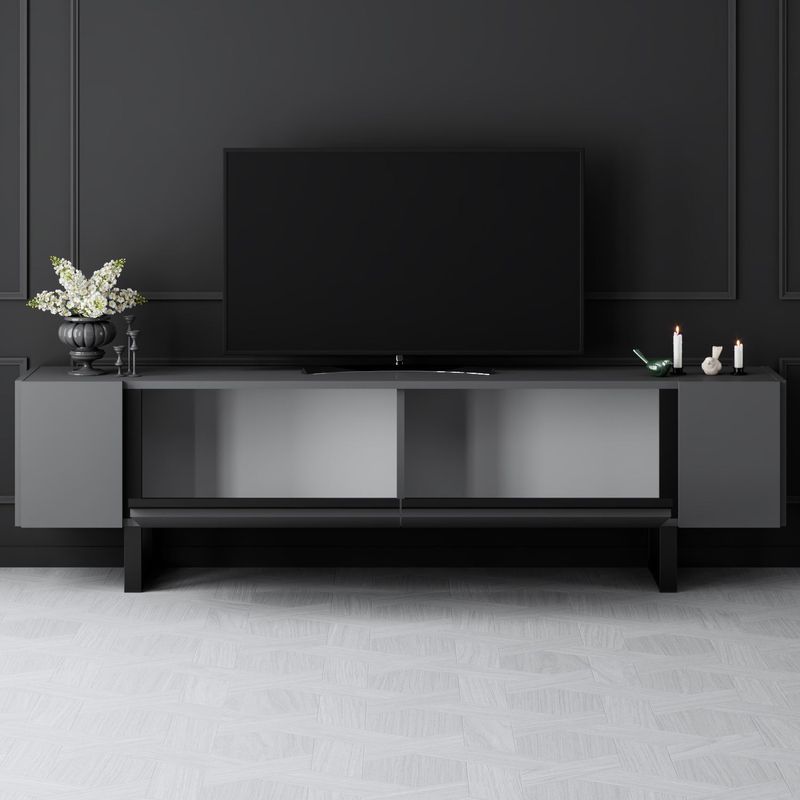 Casa si Gradina - Mobilier - Comode si corpuri - Comode - Comoda tv, Hanah Home, pal melaminat, antracit si negru, 180x50x30 cm, 618BLY1275 - Infinity.ro