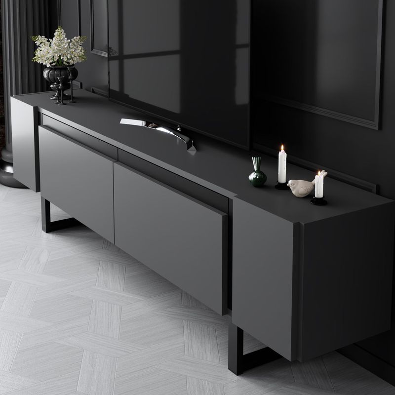 Casa si Gradina - Mobilier - Comode si corpuri - Comode - Comoda tv, Hanah Home, pal melaminat, antracit si negru, 180x50x30 cm, 618BLY1275 - Infinity.ro