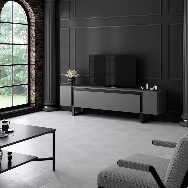 Casa si Gradina - Mobilier - Comode si corpuri - Comode - Comoda tv, Hanah Home, pal melaminat, antracit si negru, 180x50x30 cm, 618BLY1275 - Infinity.ro