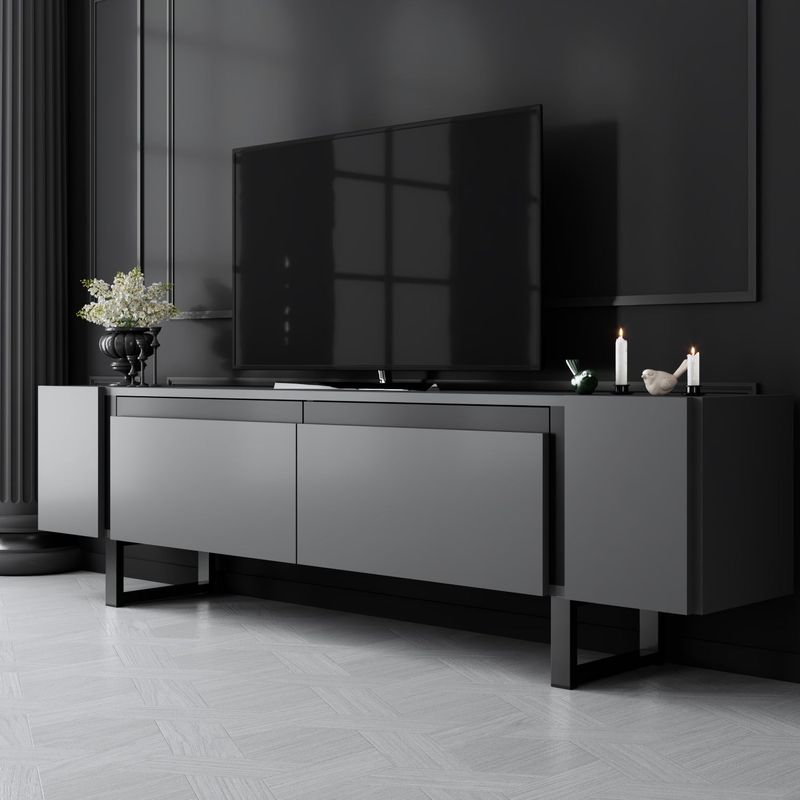 Casa si Gradina - Mobilier - Comode si corpuri - Comode - Comoda tv, Hanah Home, pal melaminat, antracit si negru, 180x50x30 cm, 618BLY1275 - Infinity.ro