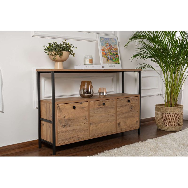 Casa si Gradina - Mobilier - Comode si corpuri - Console - Consola, Hanah Home, pal melaminat, pin atlantic si negru, 120x30x75 cm, 241NRD1340 - Infinity.ro