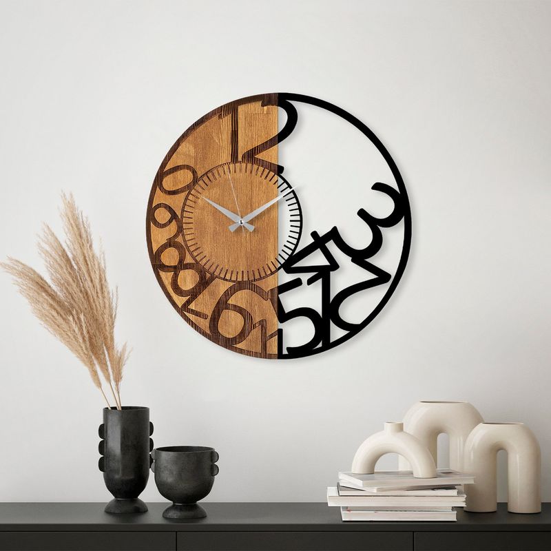 Casa si Gradina - Decoratiuni - Ceasuri - Ceas de perete decorativ, Wallxpert, lemn, nuc si negru, 56x3x56 cm, 539TNL1152 - Infinity.ro