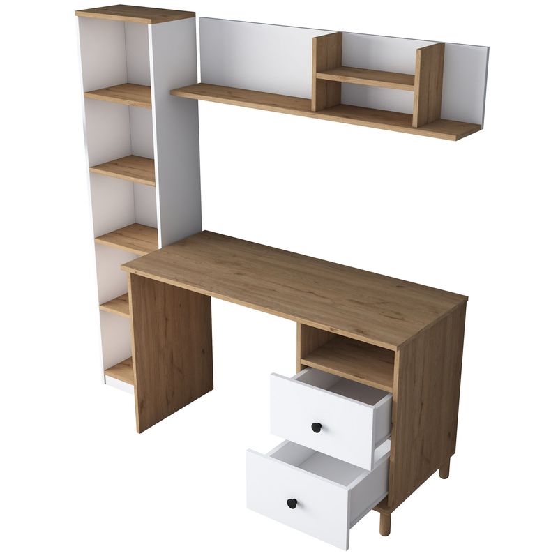 Casa si Gradina - Mobilier - Mese si birouri - Birouri - Birou, Hanah Home, pal melaminat, nuc si alb, 120x50x161.8 cm - Infinity.ro