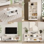 Casa si Gradina - Mobilier - Seturi de mobilier - Seturi living - Set mobilier living, Hanah Home, pal melaminat, alb, picioare metalice - Infinity.ro