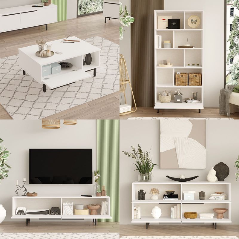 Casa si Gradina - Mobilier - Seturi de mobilier - Seturi living - Set mobilier living, Hanah Home, pal melaminat, alb, picioare metalice - Infinity.ro