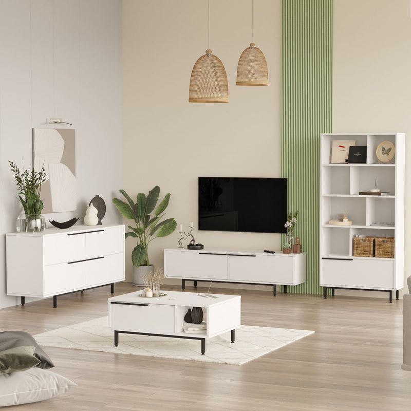 Casa si Gradina - Mobilier - Seturi de mobilier - Seturi living - Set mobilier living, Hanah Home, pal melaminat, alb, picioare metalice - Infinity.ro