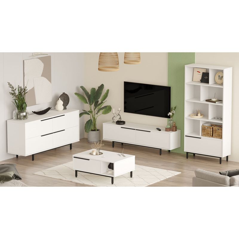 Casa si Gradina - Mobilier - Seturi de mobilier - Seturi living - Set mobilier living, Hanah Home, pal melaminat, alb, picioare metalice - Infinity.ro