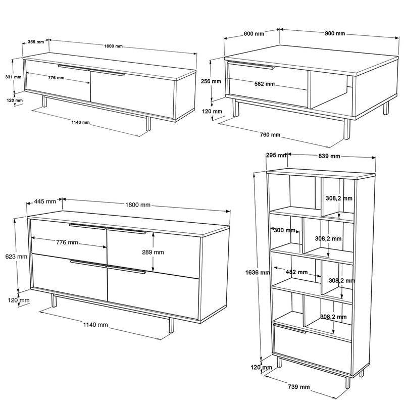 Casa si Gradina - Mobilier - Seturi de mobilier - Seturi living - Set mobilier living, Hanah Home, pal melaminat, alb, picioare metalice - Infinity.ro
