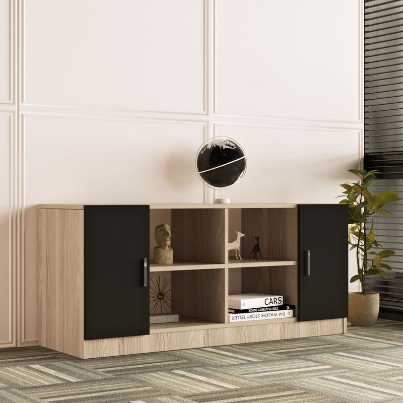 Casa si Gradina - Mobilier - Mese si birouri - Birouri - Set mobilier birou, Hanah Home, pal melaminat, stejar si negru, birou 140x60x73.8 cm, masuta 60x50x46.3 cm, consola 139.8x46.3x61.8 cm - Infinity.ro