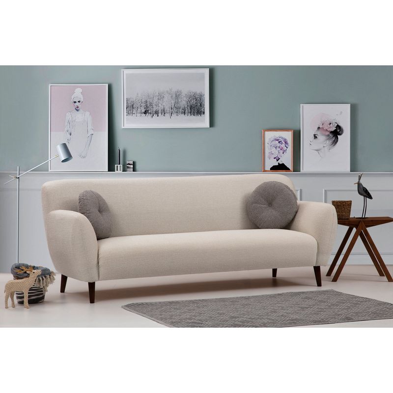 Casa si Gradina - Mobilier - Canapele si coltare - Canapele - Canapea 3 locuri, Hanah Home, lemn fag si pal, bej, 220x87x87 cm - Infinity.ro