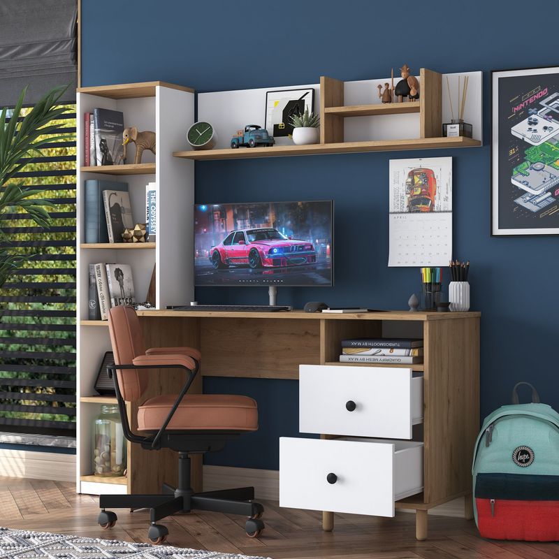 Casa si Gradina - Mobilier - Mese si birouri - Birouri - Birou, Hanah Home, pal melaminat, nuc si alb, 120x50x161.8 cm - Infinity.ro