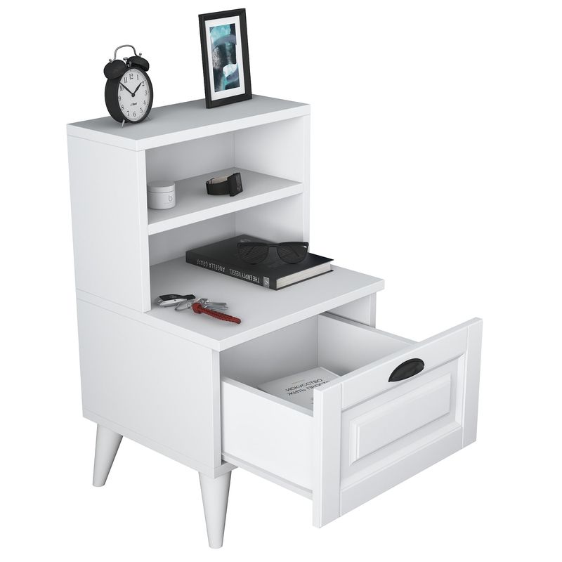 Casa si Gradina - Mobilier - Comode si corpuri - Noptiere - Noptiera, Hanah Home, pal melaminat, alb, 45x40x74.4 cm - Infinity.ro