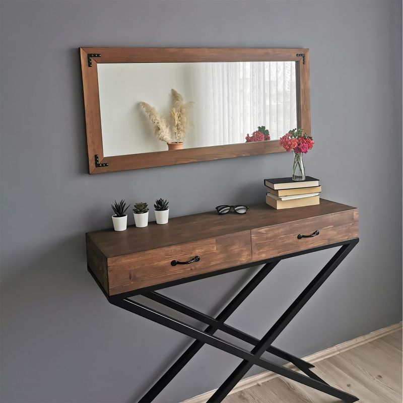 Casa si Gradina - Decoratiuni - Oglinzi - Oglinda, Hanah Home, lemn masiv de pin, nuc, 110x50x3 cm, 552NOS2126 - Infinity.ro