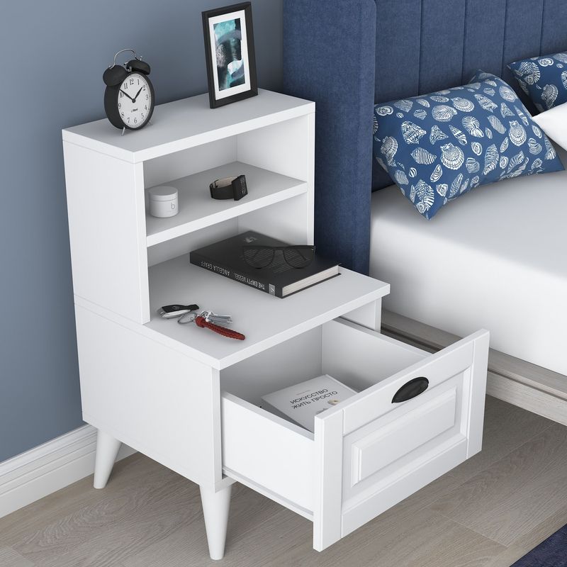 Casa si Gradina - Mobilier - Comode si corpuri - Noptiere - Noptiera, Hanah Home, pal melaminat, alb, 45x40x74.4 cm - Infinity.ro