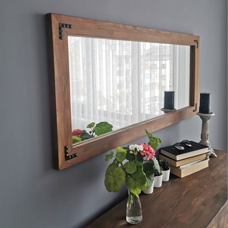 Casa si Gradina - Decoratiuni - Oglinzi - Oglinda, Hanah Home, lemn masiv de pin, nuc, 110x50x3 cm, 552NOS2126 - Infinity.ro