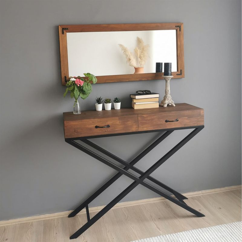 Casa si Gradina - Decoratiuni - Oglinzi - Oglinda, Hanah Home, lemn masiv de pin, nuc, 110x50x3 cm, 552NOS2126 - Infinity.ro