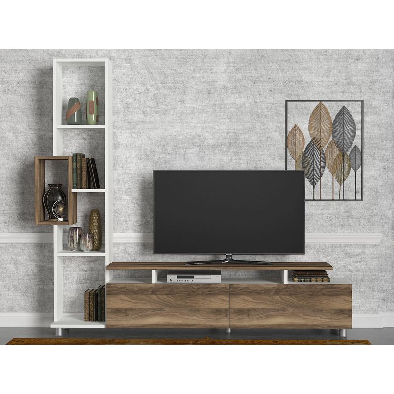 Casa si Gradina - Mobilier - Comode si corpuri - Comode - Comoda tv, Hanah Home, pal melaminat, alb si nuc, 160x166.7x29.5 cm - Infinity.ro