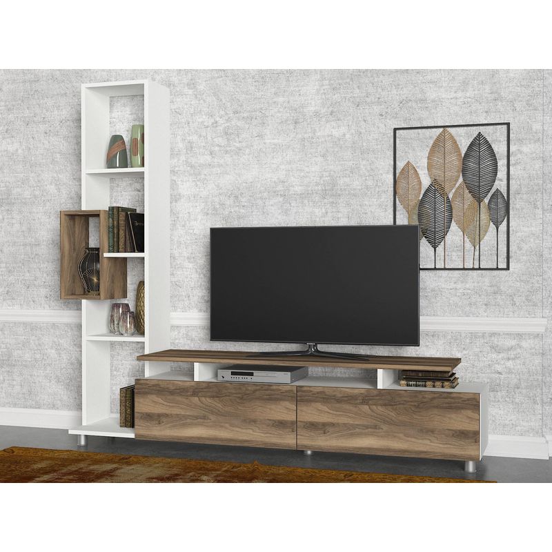 Casa si Gradina - Mobilier - Comode si corpuri - Comode - Comoda tv, Hanah Home, pal melaminat, alb si nuc, 160x166.7x29.5 cm - Infinity.ro