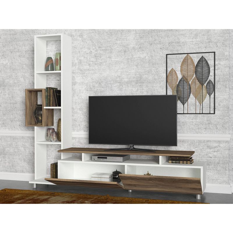 Casa si Gradina - Mobilier - Comode si corpuri - Comode - Comoda tv, Hanah Home, pal melaminat, alb si nuc, 160x166.7x29.5 cm - Infinity.ro