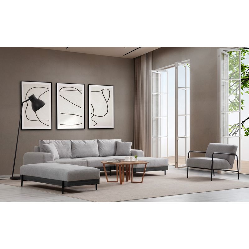 Casa si Gradina - Mobilier - Canapele si coltare - Coltare - Coltar, Hanah Home, lemn de fag si pal, gri, 280x170x98 cm - Infinity.ro