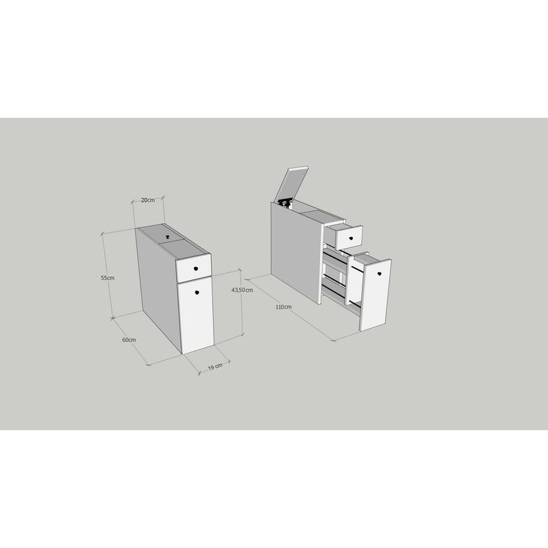 Casa si Gradina - Mobilier - Mobilier baie - Comode baie - Comoda baie, Hanah Home, pal melaminat, alb, 19x55x60 cm - Infinity.ro