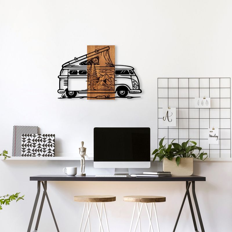 Casa si Gradina - Decoratiuni - Decoratiuni perete - Accesoriu decorativ de perete, Wallxpert, lemn si metal, nuc si negru, 90x58 cm - Infinity.ro