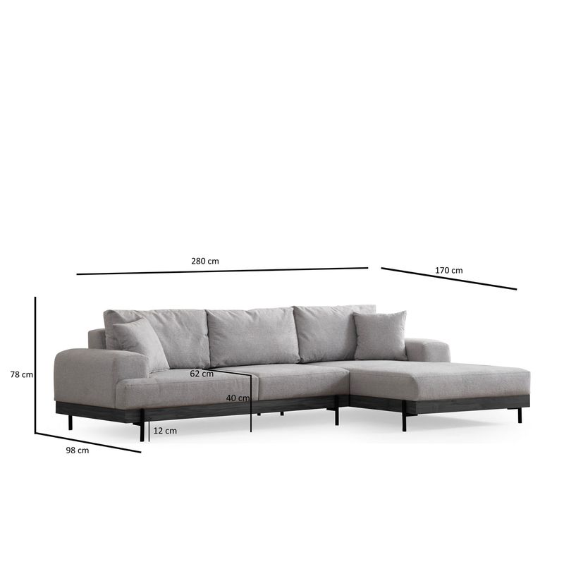 Casa si Gradina - Mobilier - Canapele si coltare - Coltare - Coltar, Hanah Home, lemn de fag si pal, gri, 280x170x98 cm - Infinity.ro