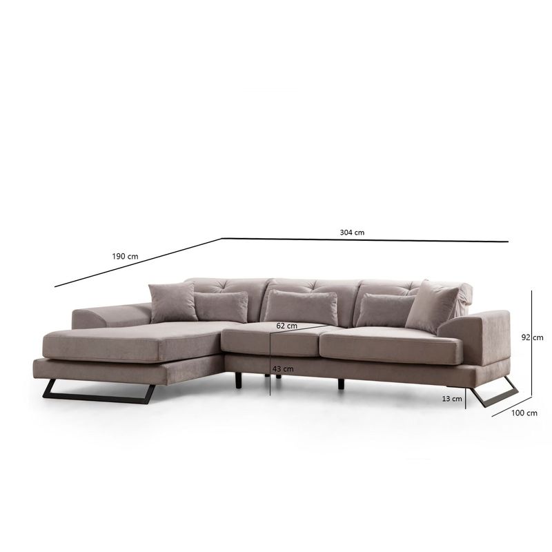 Casa si Gradina - Mobilier - Canapele si coltare - Coltare - Coltar, Hanah Home, textil, gri deschis, 304x190x100 cm - Infinity.ro