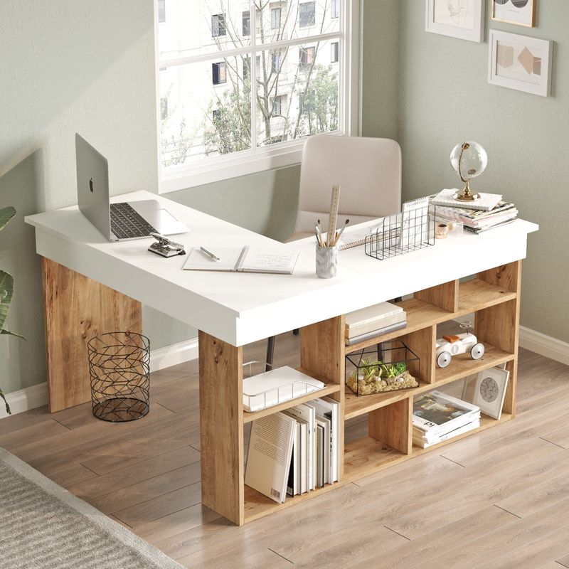 Casa si Gradina - Mobilier - Mese si birouri - Birouri - Birou de studiu, Hanah Home, pal melaminat, pin atlantic si alb, 129x120x72 cm - Infinity.ro