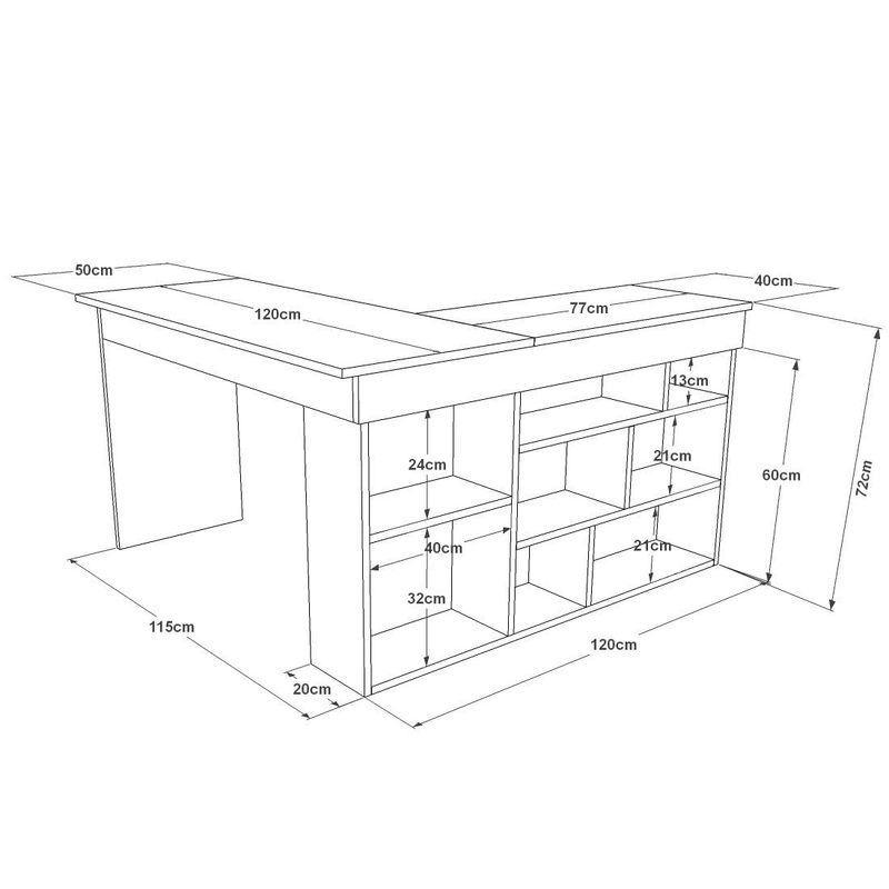 Casa si Gradina - Mobilier - Mese si birouri - Birouri - Birou de studiu, Hanah Home, pal melaminat, pin atlantic si alb, 129x120x72 cm - Infinity.ro