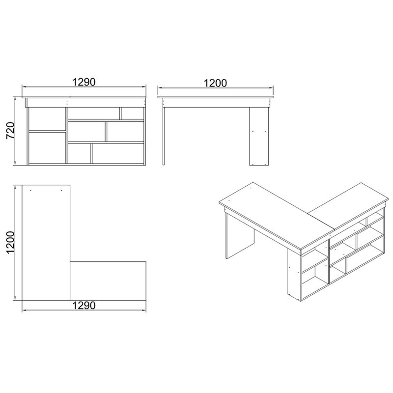 Casa si Gradina - Mobilier - Mese si birouri - Birouri - Birou de studiu, Hanah Home, pal melaminat, pin atlantic si alb, 129x120x72 cm - Infinity.ro