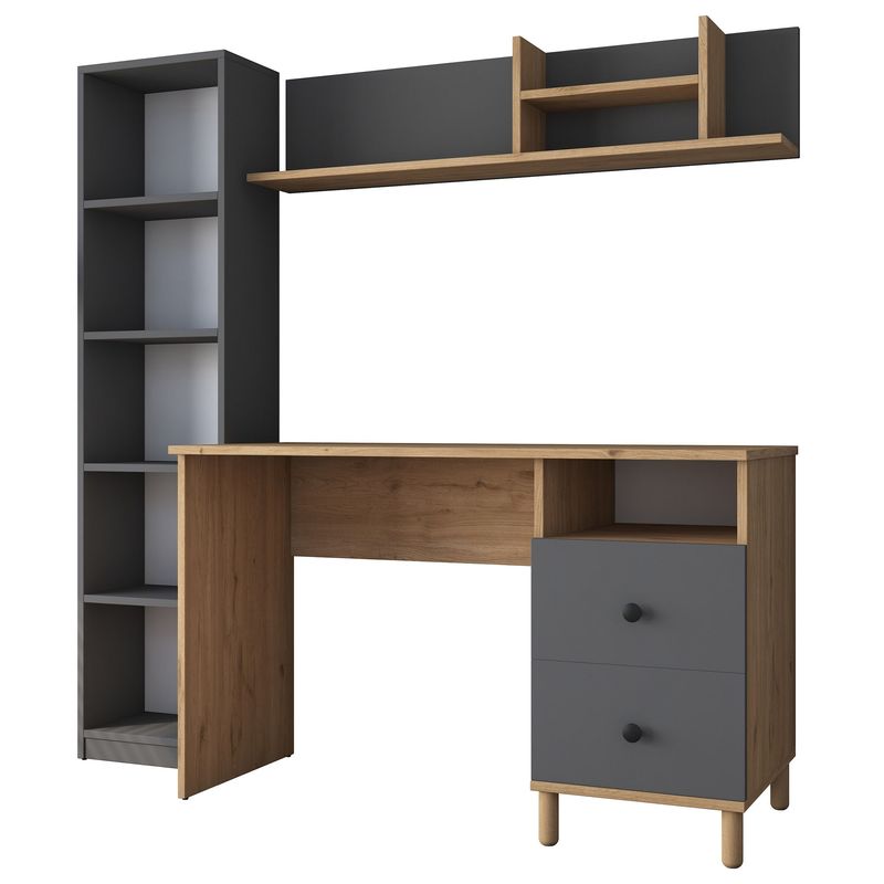 Casa si Gradina - Mobilier - Mese si birouri - Birouri - Birou de studiu, Hanah Home, pal melaminat, nuc si antracit, 120x50x161.8 cm - Infinity.ro