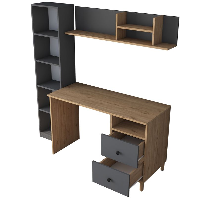 Casa si Gradina - Mobilier - Mese si birouri - Birouri - Birou de studiu, Hanah Home, pal melaminat, nuc si antracit, 120x50x161.8 cm - Infinity.ro