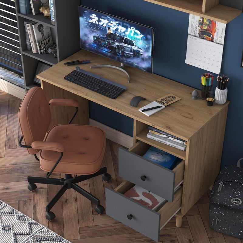 Casa si Gradina - Mobilier - Mese si birouri - Birouri - Birou de studiu, Hanah Home, pal melaminat, nuc si antracit, 120x50x161.8 cm - Infinity.ro