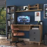 Casa si Gradina - Mobilier - Mese si birouri - Birouri - Birou de studiu, Hanah Home, pal melaminat, nuc si antracit, 120x50x161.8 cm - Infinity.ro