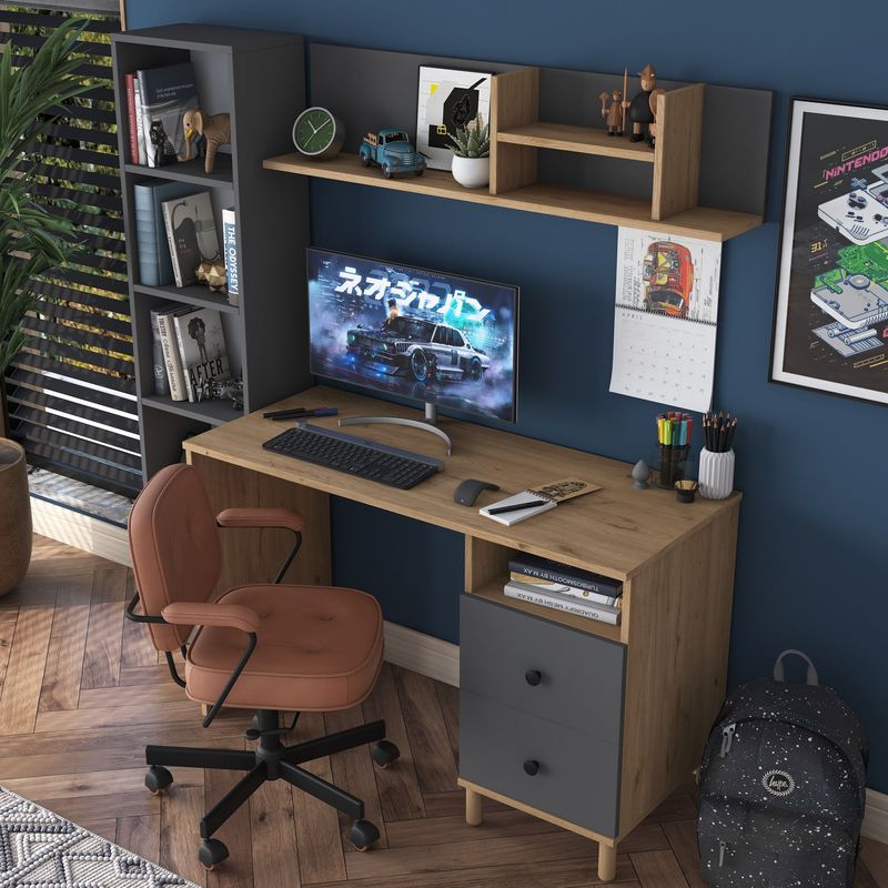 Casa si Gradina - Mobilier - Mese si birouri - Birouri - Birou de studiu, Hanah Home, pal melaminat, nuc si antracit, 120x50x161.8 cm - Infinity.ro