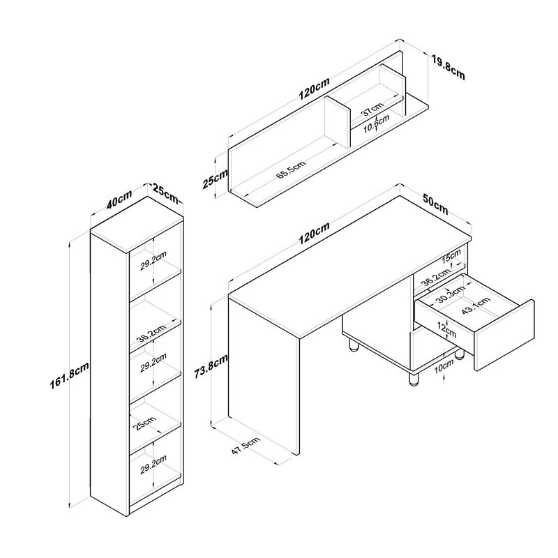 Casa si Gradina - Mobilier - Mese si birouri - Birouri - Birou de studiu, Hanah Home, pal melaminat, nuc si antracit, 120x50x161.8 cm - Infinity.ro